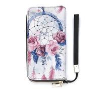 QMKFWT Peach Dream Catcher Portefeuille grande capacité Pochette en cuir PU Longue fermeture éclair Portefeuille Unisexe Blanc 20 x 10,5 cm, blanc, 20x10.5cm, Portefeuille