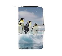 QMKFWT Penguins On The Iceberg Portefeuille long en cuir classique à deux volets pour femme avec fenêtre d'identification
