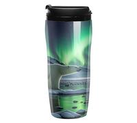 QMKFWT Polar Bears - Tasse à café Northern Lights - Gobelet de voyage réutilisable isotherme étanche avec couvercle à double paroi - Tasse à café anti-déversement pour café glacé/chaud, cadeau pour