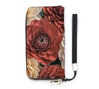 QMKFWT Portefeuille à fleurs rouges et pâles grande capacité d'embrayage en cuir PU longue pochette à fermeture éclair portefeuille unisexe, blanc, 20 x 10,5 cm, portefeuille, blanc, 20x10.5cm,