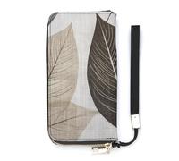 QMKFWT Portefeuille à motif de feuille blanche de grande capacité, pochette en cuir PU, longue pochette à fermeture éclair, unisexe, blanc, 20 x 10,5 cm, portefeuille, blanc, 20x10.5cm, Portefeuille