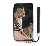 QMKFWT Portefeuille africain léopard sur rock, grande capacité, pochette en cuir PU, longue pochette zippée, unisexe, blanc, 20 x 10,5 cm, portefeuille, blanc, 20x10.5cm, Portefeuille