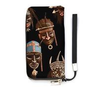 QMKFWT Portefeuille africain rituel ethnique tribal grande capacité pochette portefeuille en cuir PU longue fermeture éclair portefeuille unisexe, blanc, 20 x 10,5 cm, portefeuille, blanc, 20x10.5cm,