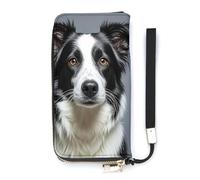 QMKFWT Portefeuille Border Collie de grande capacité en cuir synthétique avec longue fermeture éclair - Unisexe - Blanc - 20 x 10,5 cm, blanc, 20x10.5cm, Portefeuille