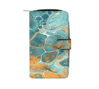 QMKFWT Portefeuille classique en cuir orange et turquoise avec fenêtre pour carte d'identité