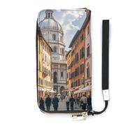 QMKFWT Portefeuille d'architecture italienne de grande capacité, porte-monnaie en cuir PU, longue pochette à fermeture éclair, unisexe, blanc, 20 x 10,5 cm, portefeuille, blanc, 20x10.5cm,