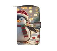 QMKFWT Portefeuille de Noël amusant en cuir de pingouin long portefeuille classique à deux volets pour femme avec fenêtre d'identification