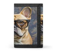 QMKFWT Portefeuille décontracté avec motif bouledogue français portant des lunettes de soleil, porte-cartes de crédit, étui de rangement de documents de qualité supérieure pour homme et femme