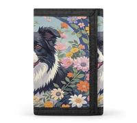 QMKFWT Portefeuille décontracté Border Collie avec porte-cartes de crédit pour homme et femme Motif floral