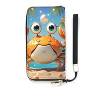 QMKFWT Portefeuille d'été en forme de crabe de dessin animé de grande capacité, porte-monnaie en cuir PU, longue pochette à fermeture éclair, unisexe, blanc, 20 x 10,5 cm, portefeuille, blanc,