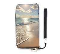 QMKFWT Portefeuille d'été hawaïen de grande capacité en cuir synthétique avec longue fermeture éclair - Unisexe - Blanc - 20 x 10,5 cm, blanc, 20x10.5cm, Portefeuille