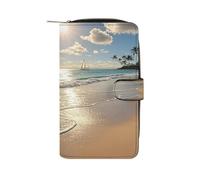 QMKFWT Portefeuille d'été hawaïen en cuir long pour chéquier classique à deux volets pour femme avec fenêtre d'identification