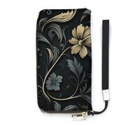 QMKFWT Portefeuille élégant à fleurs noires de grande capacité en cuir synthétique avec longue fermeture éclair Portefeuille unisexe blanc, 20 x 10,5 cm, portefeuille, blanc, 20x10.5cm, Portefeuille