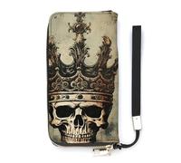 QMKFWT Portefeuille élégant avec tête de mort et couronne de grande capacité en cuir synthétique avec longue fermeture éclair, unisexe, blanc, 20 x 10,5 cm, portefeuille, blanc, 20x10.5cm,