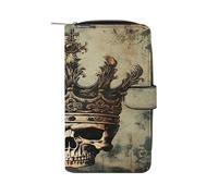 QMKFWT Portefeuille élégant en cuir avec motif tête de mort et couronne pour chèque, portefeuille classique à deux volets pour femme avec fenêtre d'identification