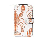 QMKFWT Portefeuille en cuir à motif crevettes orange long portefeuille classique à deux volets pour femme avec fenêtre d'identification