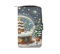 QMKFWT Portefeuille en cuir avec boule à neige de Noël - Portefeuille classique à deux volets pour femme - Avec fenêtre pour carte d'identité