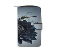 QMKFWT Portefeuille en cuir avec fenêtre pour carte d'identité Motif fleurs et libellule Noir