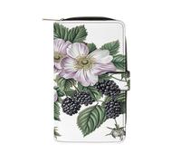 QMKFWT Portefeuille en cuir avec fenêtre pour carte d'identité Motif fleurs et mûres