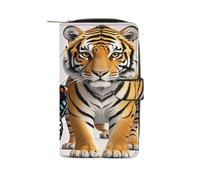 QMKFWT Portefeuille en cuir avec motif papillon et tigre pour chéquier classique à deux volets pour femme avec fenêtre d'identification