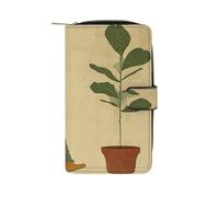 QMKFWT Portefeuille en cuir avec motif plante en pot et femme - Portefeuille long pour chéquier classique à deux volets - Pochette pour femme avec fenêtre d'identification