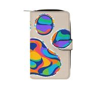 QMKFWT Portefeuille en cuir coloré imprimé patte de chien long portefeuille classique à deux volets pour dames pochette avec fenêtre d'identification