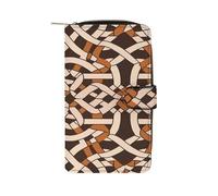 QMKFWT Portefeuille en cuir marron à motif géométrique long pour chéquier classique à deux volets avec fenêtre d'identification pour femme