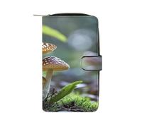 QMKFWT Portefeuille en cuir motif champignon papillon long portefeuille classique à deux volets pour femme avec fenêtre d'identification