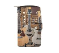 QMKFWT Portefeuille en cuir pour guitare basse instruments de musique long chéquier classique à deux volets pour femme Pochette avec fenêtre d'identification