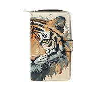 QMKFWT Portefeuille en cuir tigre, long portefeuille classique à deux volets pour dames avec fenêtre d'identification