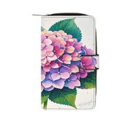 QMKFWT Portefeuille long en cuir aquarelle hortensia classique à deux volets pour femme avec fenêtre d'identification