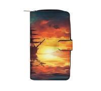 QMKFWT Portefeuille long en cuir avec fenêtre pour carte d'identité Motif bateau à voile sur l'eau