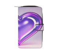 QMKFWT Portefeuille long en cuir avec fenêtre pour carte d'identité Motif cœurs Violet