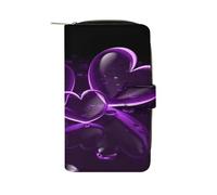 QMKFWT Portefeuille long en cuir avec fenêtre pour carte d'identité Motif cœurs Violet