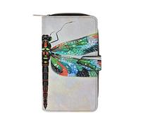 QMKFWT Portefeuille long en cuir avec fenêtre pour carte d'identité Motif libellule