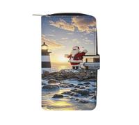 QMKFWT Portefeuille long en cuir avec fenêtre pour carte d'identité Motif phare du Père Noël