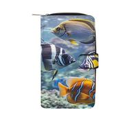 QMKFWT Portefeuille long en cuir avec fenêtre pour carte d'identité Motif poissons