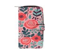 QMKFWT Portefeuille long en cuir avec fenêtre pour carte d'identité Motif roses rouges