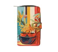 QMKFWT Portefeuille long en cuir avec illustration de chat - Portefeuille classique à deux volets pour femme avec fenêtre d'identification