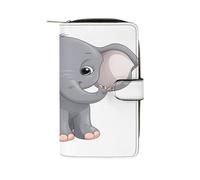 QMKFWT Portefeuille long en cuir avec motif éléphant de dessin animé, portefeuille classique à deux volets pour dames avec fenêtre d'identification