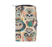 QMKFWT Portefeuille long en cuir avec motif hibou coloré - Portefeuille classique à deux volets pour femme avec fenêtre d'identification