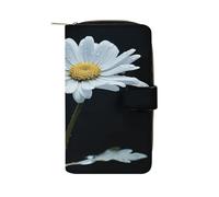 QMKFWT Portefeuille long en cuir avec motif marguerite - Portefeuille classique à deux volets pour femme - Avec fenêtre pour carte d'identité