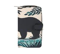 QMKFWT Portefeuille long en cuir avec motif silhouette d'ours - Portefeuille classique à deux volets pour femme avec fenêtre d'identification