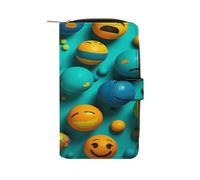 QMKFWT Portefeuille long en cuir avec motif smiley pour chéquier classique à deux volets pour femme avec fenêtre d'identification