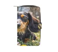 QMKFWT Portefeuille long en cuir avec motif teckel et fenêtre pour carte d'identité