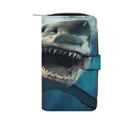 QMKFWT Portefeuille long en cuir avec ouverture de requin pour chèque, pochette classique à deux volets pour femme avec fenêtre d'identification