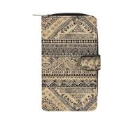 QMKFWT Portefeuille long en cuir bronze et noir avec fenêtre pour carte d'identité