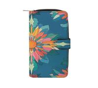 QMKFWT Portefeuille long en cuir coloré avec motif chardon écossais classique à deux volets pour femme avec fenêtre d'identification