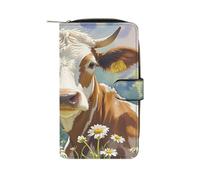 QMKFWT Portefeuille long en cuir de vache et marguerite à l'aquarelle avec fenêtre pour carte d'identité