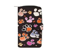 QMKFWT Portefeuille long en cuir imprimé pattes Pawful Paws Portefeuille classique à deux volets pour femme avec fenêtre d'identification